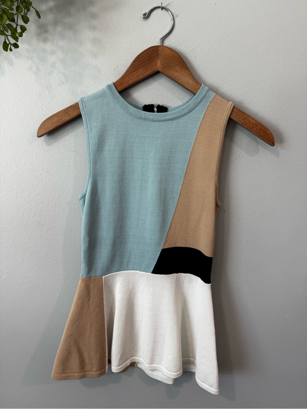 Torn by Ronny Kobo Colorblock Sleeveless Top in Dusty Blue, Tan, White & Black